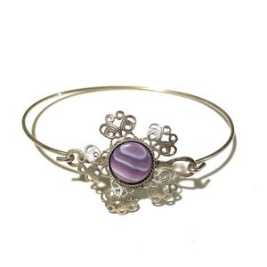 Elegant Silver and Purple Wampum Bracelet